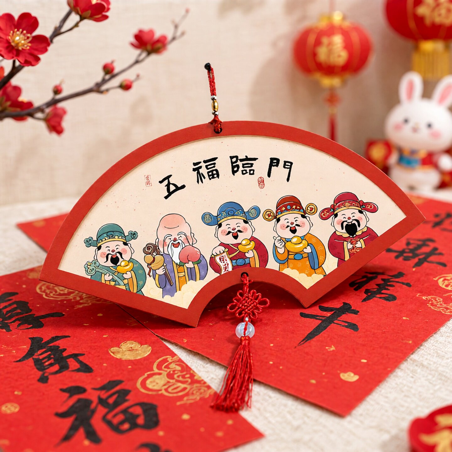 新中式福字扇形中国结装饰画图片