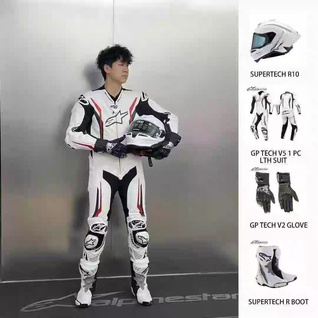 量身定制摩托车赛车服连体皮衣GP V5白色骑行服男女机车赛道压弯