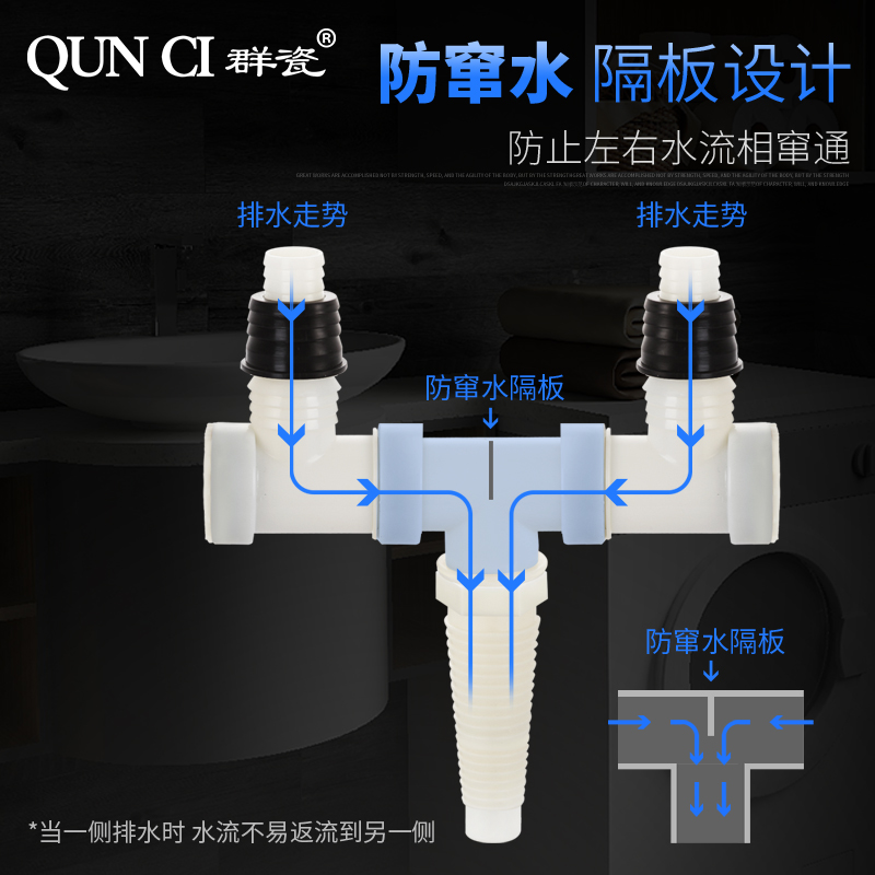 加长下水洗衣机面盆排水管三通