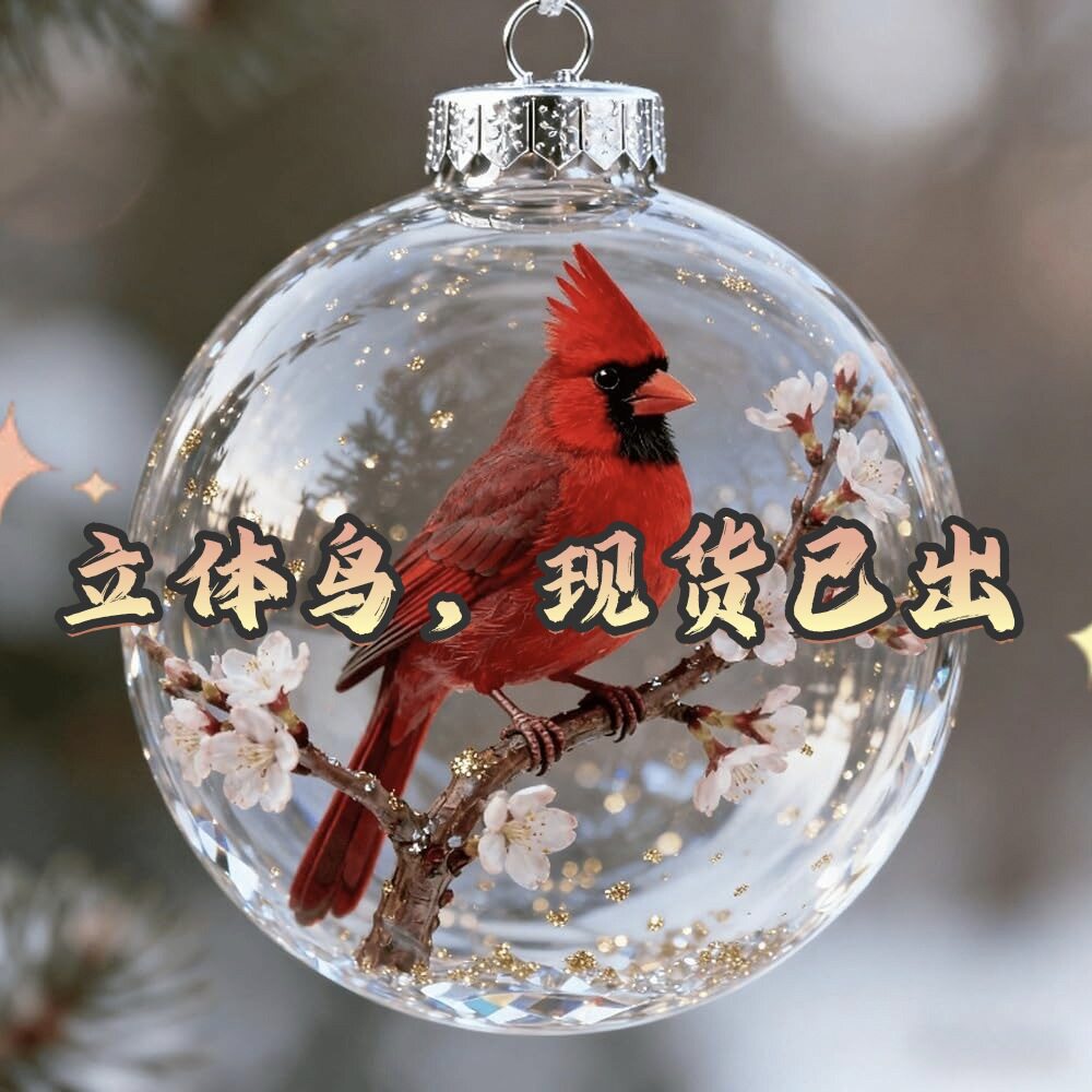 圣诞树挂饰透明球3D立体红色仿真小鸟罗宾鸟装饰料球圣诞节