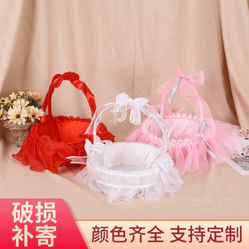 供应婚礼手工编织花篮 婚庆新娘手提花边花篮 花童撒花瓣篮