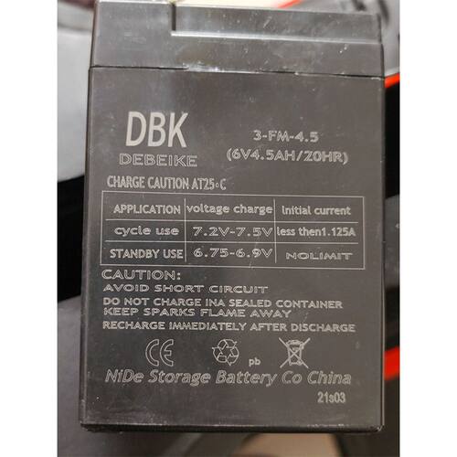 DBK DEBEIKE蓄电池3-FM-4.56V4.5AH儿童玩具车电瓶遥控摩托车电池