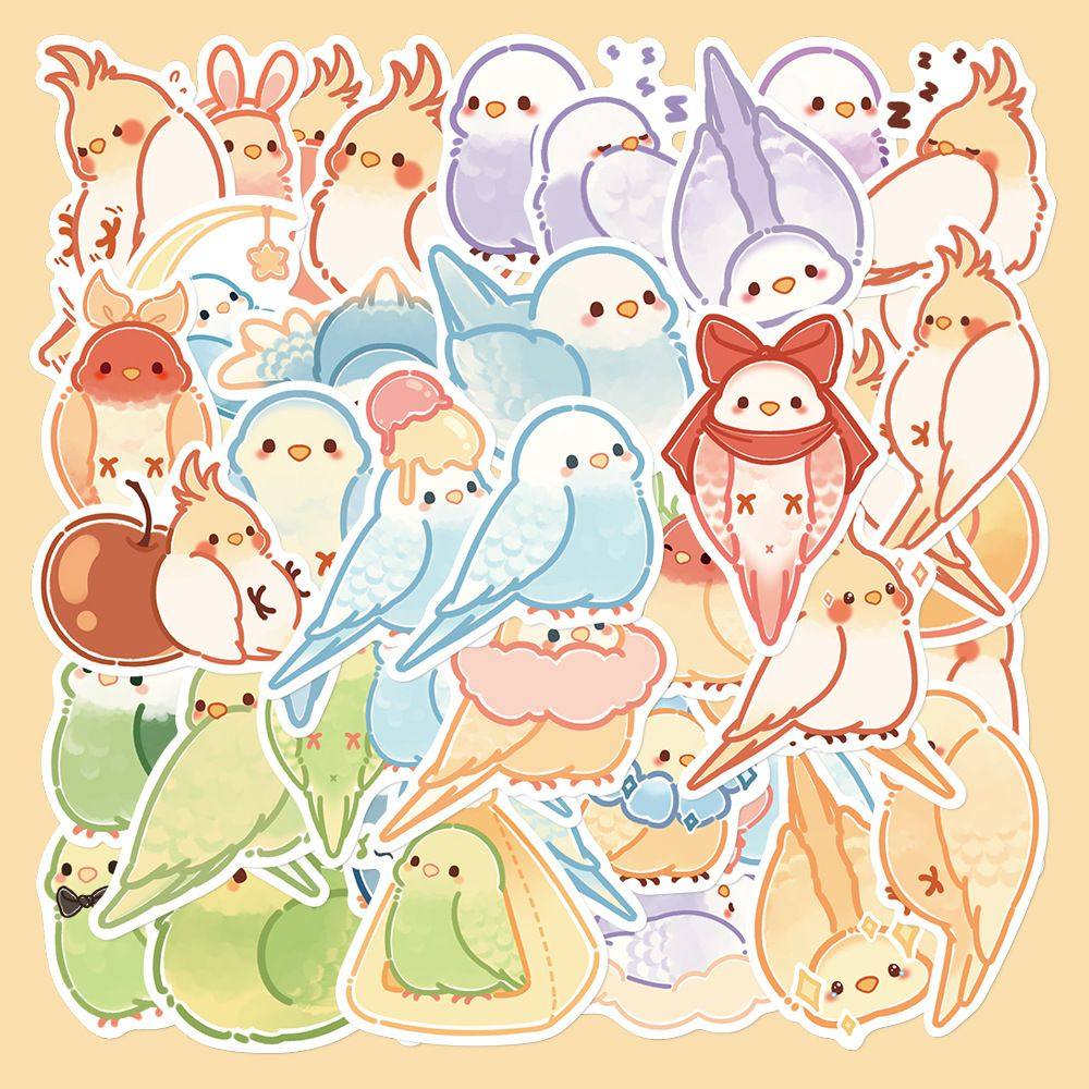 【鹦鹉】80张原创手绘鹦鹉ins风贴纸卡通小清新可爱小鸟贴画防水