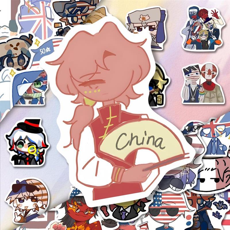 拟人100张ch贴纸俄瓷美英CountryHumans五常装饰防水DIY平板贴画
