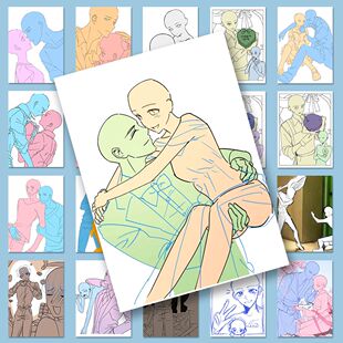 162张新款oc人体互动双人速写贴纸创意个性oc动态绘画参考素材diy