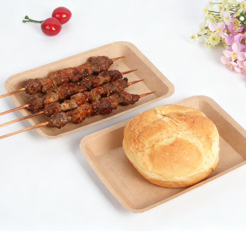 餐盘烧烤烤串小吃碟子长方形托盘环保派对露营纸盘子一次性牛皮
