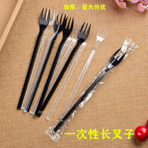 一次性叉子水果叉塑料长甜品叉