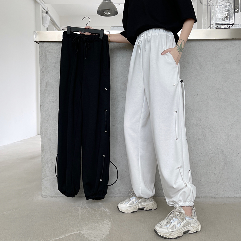Real photos of yuansufeng casual pants women's spring and autumn thin new drawstring wide leg pants high waist sports pants pants fashion