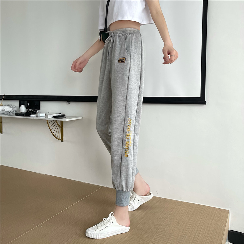 Real shot sportswear women's spring autumn Korean fashion thin style loose embroidered slim legged casual Harem Pants
