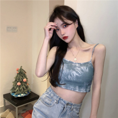 Real shot 2021 Korean fashion high elastic hot girl tie dye suspender waistcoat for women students