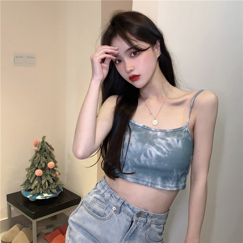 Real shot 2021 Korean fashion high elastic hot girl tie dye suspender waistcoat for women students
