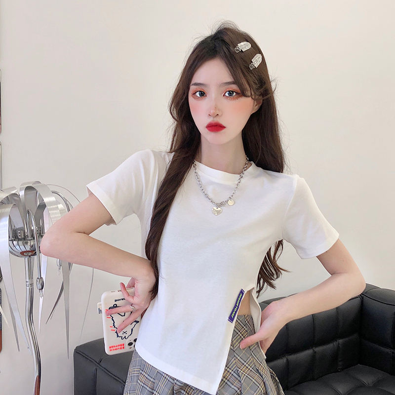 Real shot Harajuku style short sleeve T-shirt women's summer 2021 new Korean fashion split student top large women's fashion