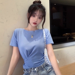 實拍原宿風短袖女夏季韓版時尚恤女短款不規則學生百搭上衣