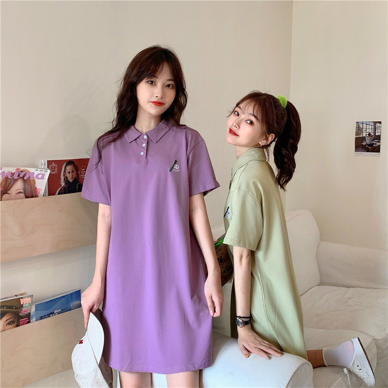 Real shot spring Korean fashion Japanese dresses children's short sleeve T-shirt loose embroidered top fashion