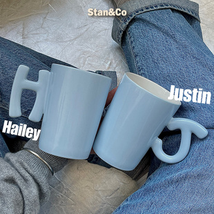 Stan&Co原创情侣字母马克杯大容量陶瓷咖啡杯结婚送礼乔迁对杯