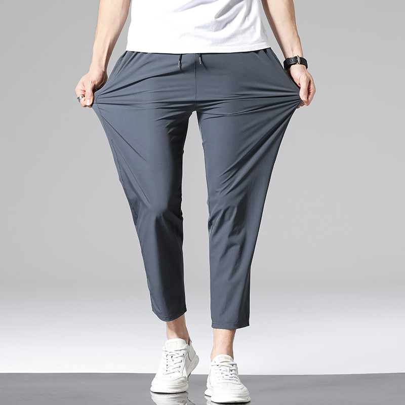 冰丝九分休闲裤男薄款夏季新款宽松运动速干裤子潮牌直筒西裤男士