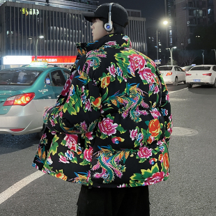 加厚韩版 东北大棉袄情侣装 国潮小众大码 款 棉服 大花棉衣外套男冬季