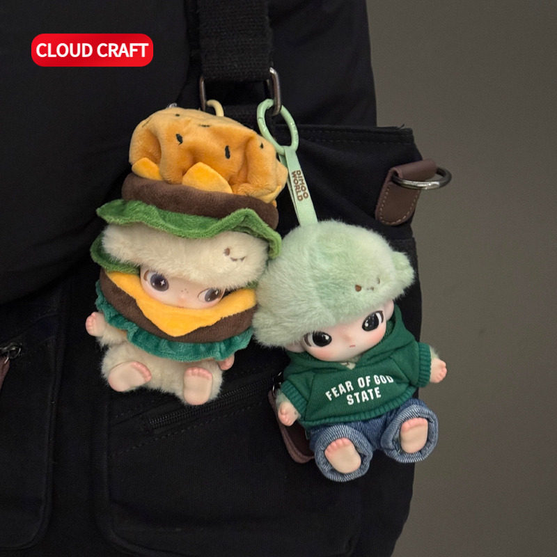 适用DIMOO娃衣新生日记系列可爱汉堡潮酷卫衣套装搪胶玩偶衣服