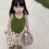 纯色背心套装 儿童夏季 男女童趣味卡通满印防蚊裤 两件套新款 潮 薄款
