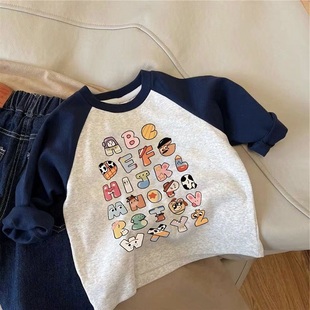 新款 T恤秋装 中小童纯棉百搭上衣 6岁男女童宝宝韩系洋气卡通长袖