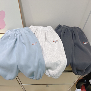 0-6岁男女宝宝韩系洋气百搭加绒长裤冬装中小童卡通刺绣束脚裤子