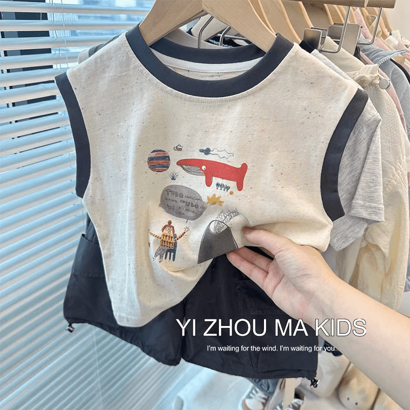 童装无袖t恤卡通男女童背心上衣