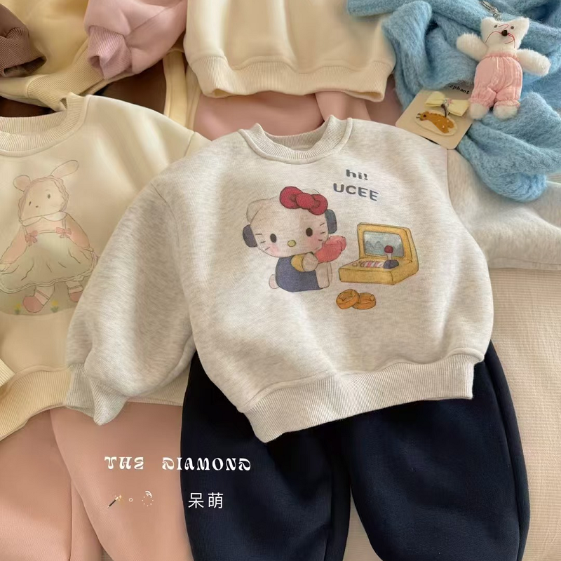 女童可爱卡通圆领卫衣加绒上衣