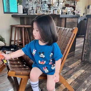 t恤中小童纯棉薄款 6岁男女宝宝可爱卡通印花短袖 宽松上衣 夏季
