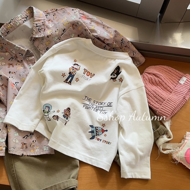 儿童春秋薄款圆领长袖T恤衫2025新款男女童卡通印花纯棉内搭上衣