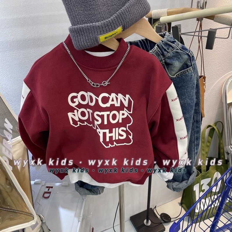 男童洋气痞帅拼色卫衣秋冬装