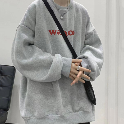 ins港风重磅圆领长袖t恤卫衣男