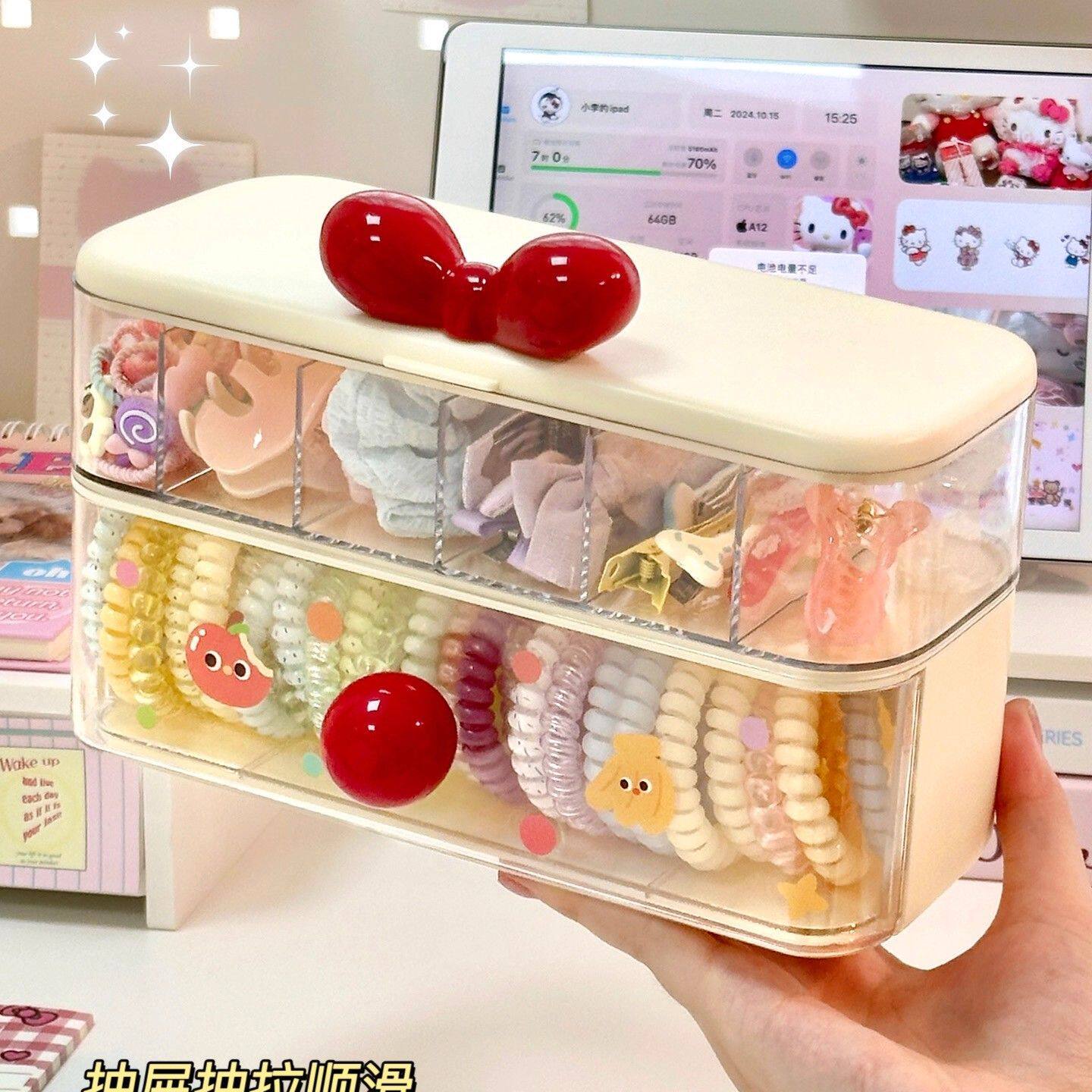 儿童发饰收纳盒女童发圈发夹女孩发卡皮筋头绳桌面分格首饰盒饰品