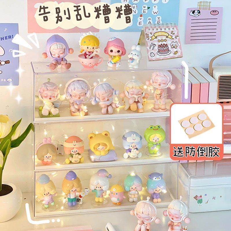 卡通可爱盲盒ins手办多层收纳展示架亚克力透明防尘桌面展示柜