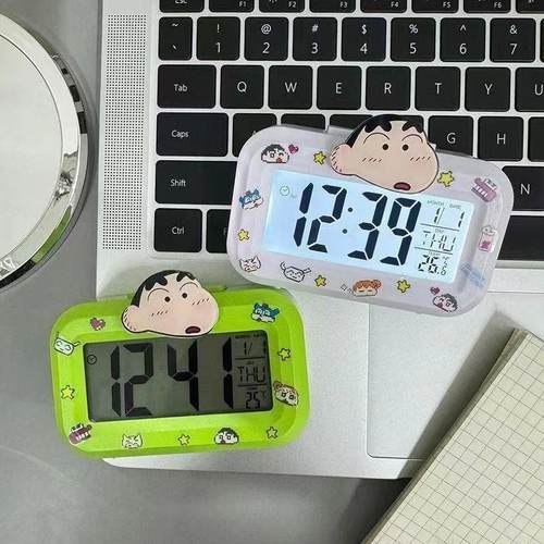 光床头时钟简约多功能新款蜡笔小新闹钟带夜计时宿舍学习桌面台钟