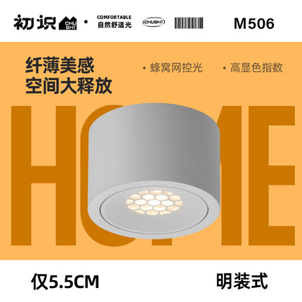 初识照明 超薄明装筒灯led天花灯嵌入式家用客厅圆形射灯无主灯