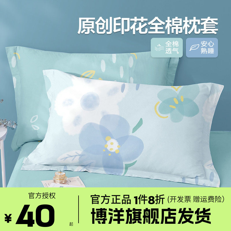 博洋全棉枕套一对装48cmx74cm枕头套单个磨毛纯棉100棉枕芯内胆套