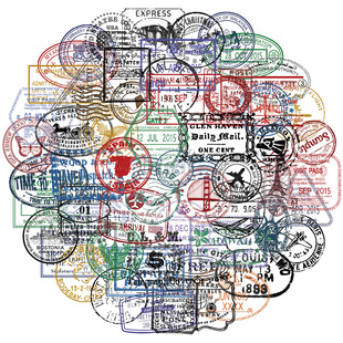 60张/套创意复古邮戳PET透明材质贴画DIY笔记本个性装饰素材贴纸