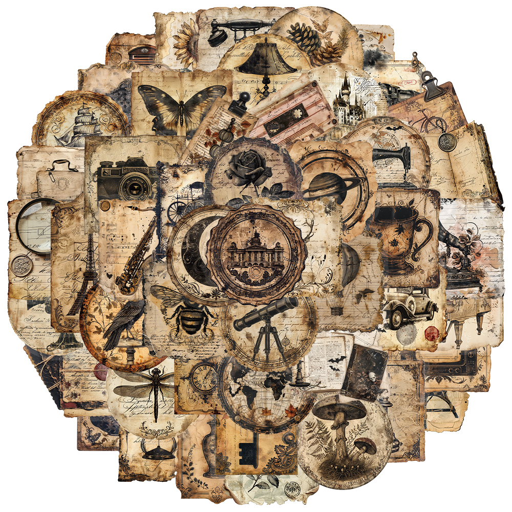 50张复古标签PET透明装饰贴纸DIY手机壳笔记本水杯电脑平板贴纸