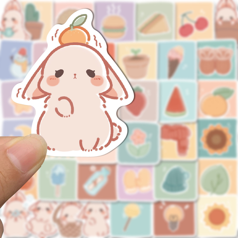 50张可爱兔子小清新手账贴画创意图案手机壳电脑水杯装饰防水贴纸