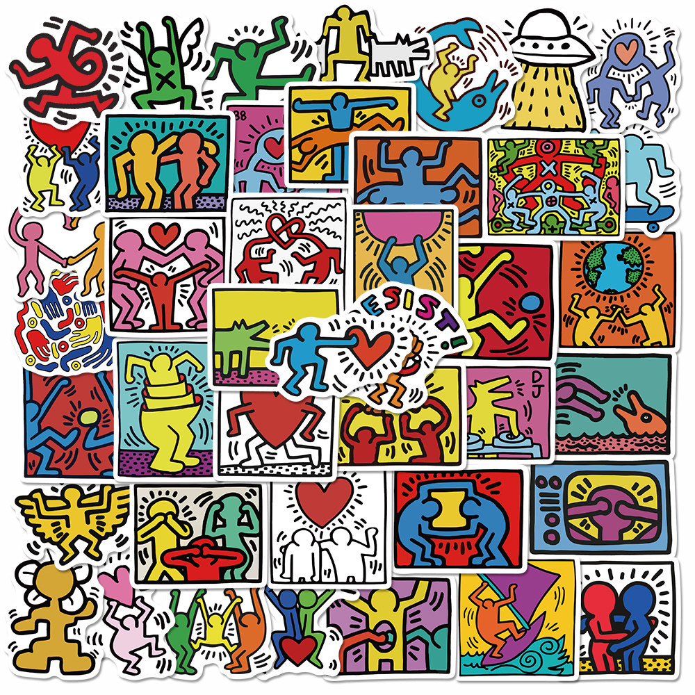 50张斯凯哈林个性趣味涂鸦贴纸水杯笔记本电脑行李箱装饰防水贴画