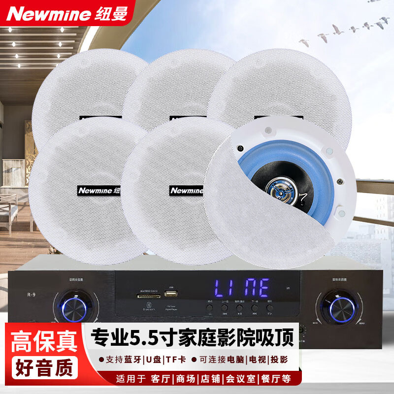 纽曼ND-8B家庭影院定阻吸顶音响5.5寸家用嵌入式天花吊顶音箱功放