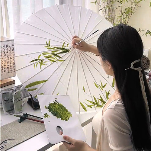 涂鸦涂色古风纸伞手工绘画幼儿园创意儿童手绘空白油纸伞diy材料