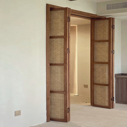 衣柜门推拉门实木藤编门折叠门