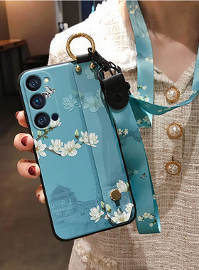 中国风适用oppo Reno5/5K手机壳reno10/11/12/13防摔9/8女款7保护14套6pro+腕带4SE硅胶3软2Z带15挂绳C挂脖5G