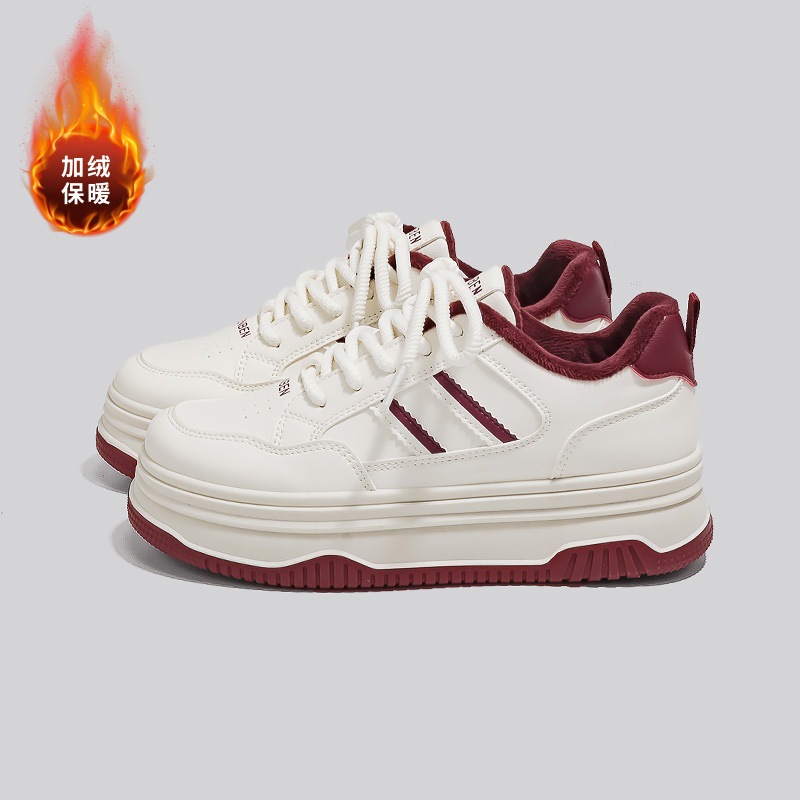 加绒加厚小白鞋女低帮鞋2025冬季新款百搭厚底松糕鞋休闲板鞋2677