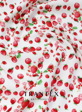 100支长绒棉纯棉印花服装布面料连衣裙清新可爱全棉布料草莓玫瑰