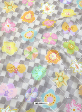 天冉艺纺轻薄长绒棉全棉服装连衣裙印花布面料蜡笔花灰色