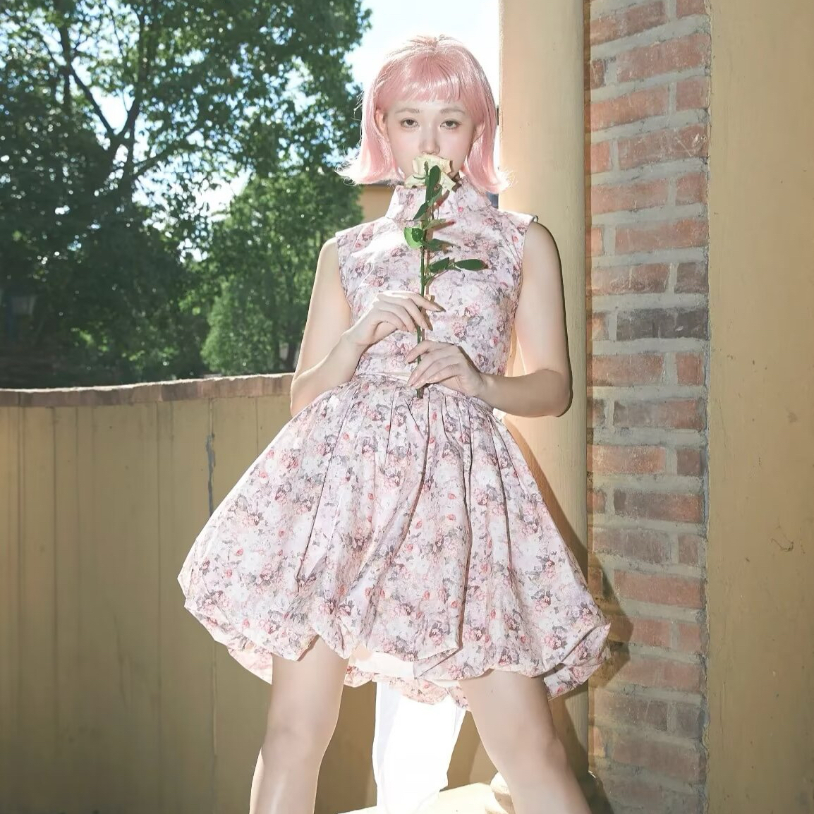 复古法式粉色玫瑰公主洛丽塔布料