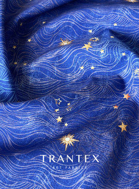 天冉艺纺60支全棉府绸纯棉服装印花布料面料蓝色星空星河