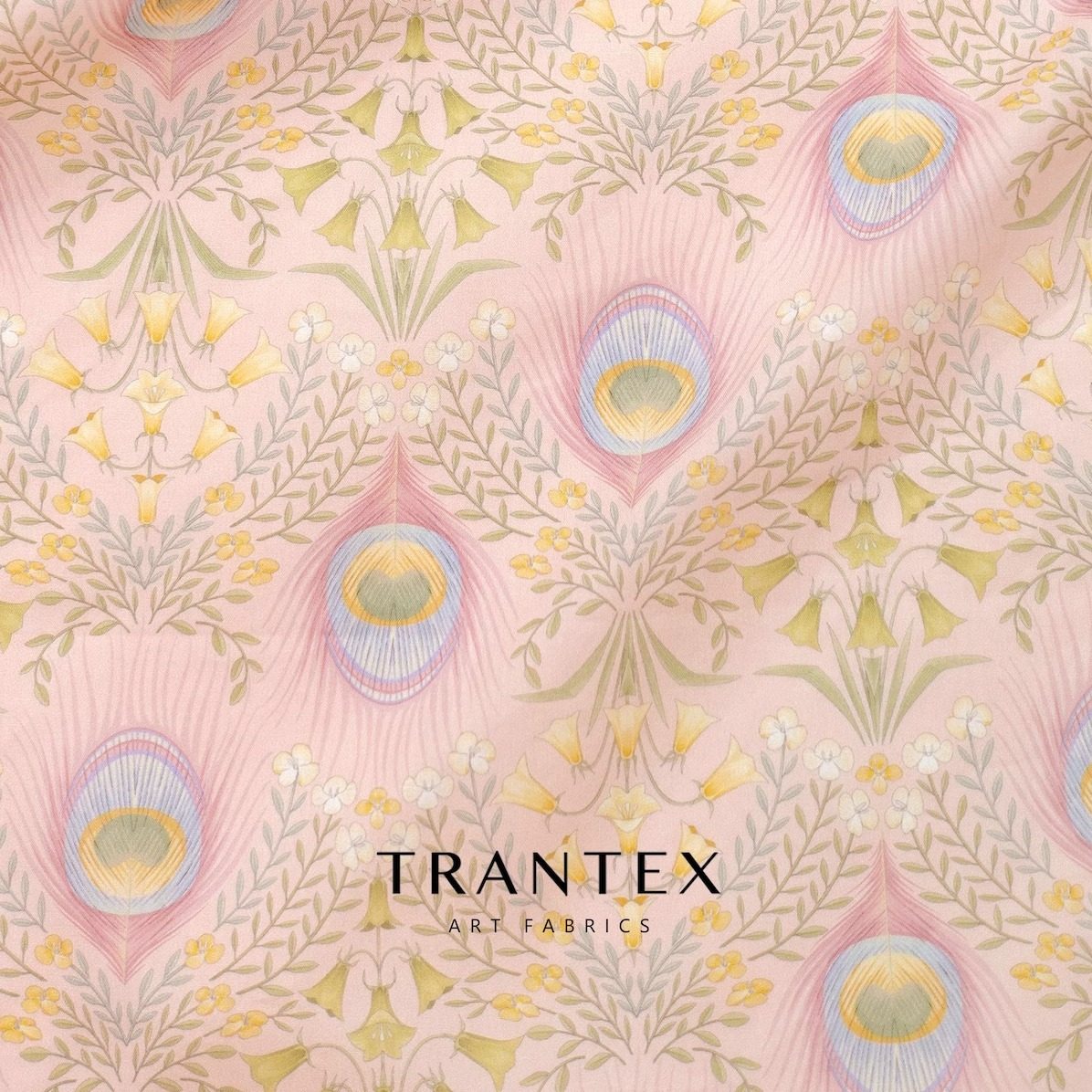 天冉艺纺100s长绒棉中式国风粉色唐装旗袍印花布料面料羽毛图腾9